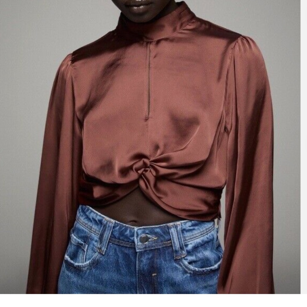 Zara satin knotted blouse